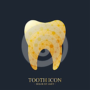 Tooth Vector logo Template. Medical Design Golden Tooth Logo. Dentist Office Icon. Oral Care Dental and Clinic Tooth
