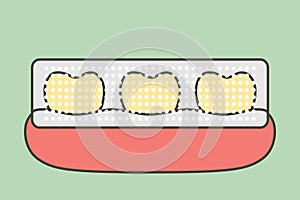 tooth whitening, yellow tooth used teeth whitening strip to whiten - dental cartoon vector flat style