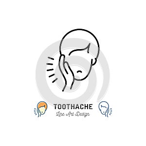 Toothache icon, Dental pain sign. Man with toothache jaw pain, Dental diseases. Vector illustration