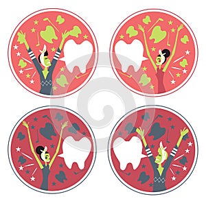 Toothache man and woman emblem backgrounds set An image of a man