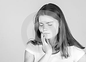 Toothache tooth pain young woman studio black and white