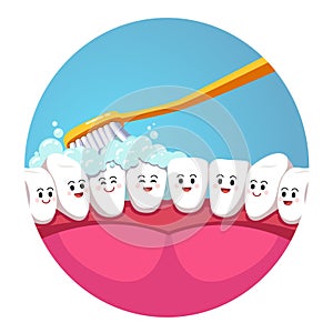 Toothbrush brushing teeth in mouth, inside view