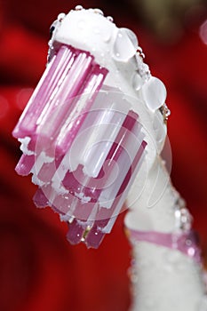 Toothbrush closeup with water