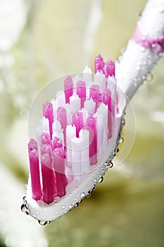 Toothbrush closeup with water