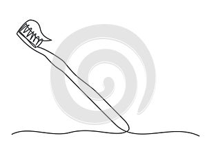 Toothbrush One line drawing on white background