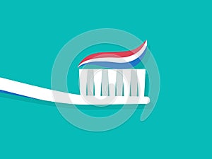 Toothbrush with paste. Brush with toothpaste in flat style. Icon for dental, health tooth and dentist. Cartoon illustration for