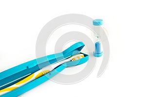 Toothbrush with a plastic case isolated on white background