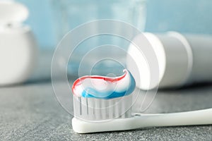 Toothbrush with toothpaste, close up. Dental