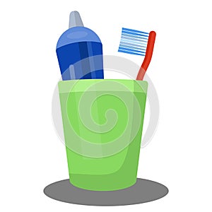 Toothbrush and toothpaste in a cup icon logo