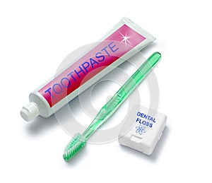 Toothbrush Toothpaste and Floss