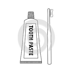 Toothbrush and Toothpaste Outline Icon Illustration on Isolated White Background Suitable for Hygiene, Cleanliness, Mouth Sanitary