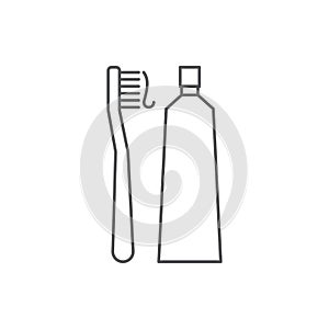 Toothbrush and toothpaste tube vector icon isolated on white background