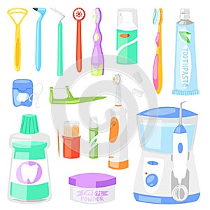 Toothbrush vector dental hygiene tooth brush for brushing teeth with toothpaste illustration dentistry set of cartoon