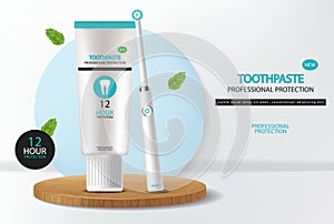 Toothbrush vector realistic. Product placement banner mock ups