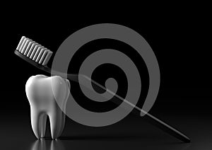 Toothbrush and white tooth on a black background photo