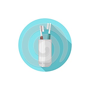 Toothbrushes cup simple flat design vector