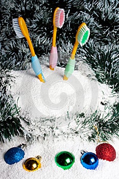 Toothbrushes in snow.