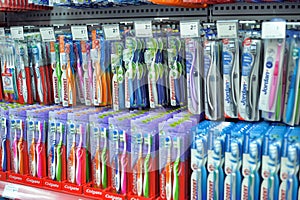 Toothbrushes in a supermarket