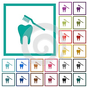 Toothbrushing flat color icons with quadrant frames