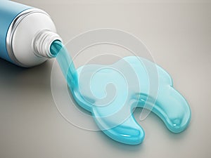 Toothpaste coming out of tube forms a tooth. 3D illustration