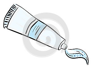 Toothpaste with microbeads squeezed and coming out from a blue toothpaste tube vector or color illustration photo