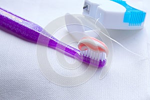 Toothpaste on a toothbrush. Closeup