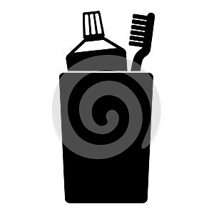Toothpaste and toothbrush in cup icon.