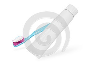 Toothpaste and toothbrush isolated on white background
