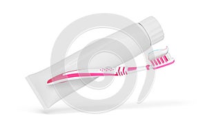 Toothpaste and toothbrush isolated on white background