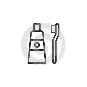Toothpaste and toothbrush outline icon