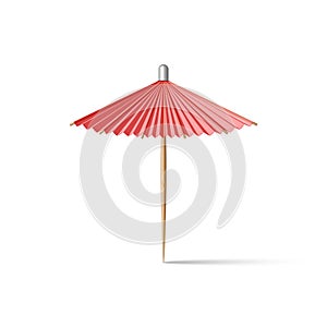 Toothpick cocktail umbrella, paper parasol miniature red, realistic 3d vector model isolated on the white