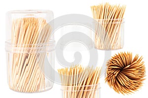 Toothpicks in a Clear Plastic Bottle on White Background
