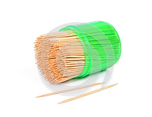 Toothpicks in a green box isolated on a white