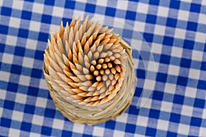 Toothpicks on a tablecloth
