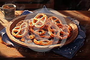 Toothsome Soft baked pretzel with salt. Generate ai photo