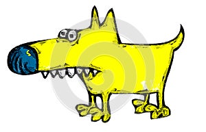 Toothy yellow cartoon dog isolated on a white background