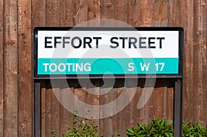 Tooting London road sign for Effort Street