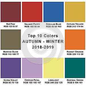 Top 10 Colors Winter 2019. Trendy colors of a season.