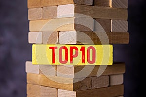 Top 10 List, business motivational inspirational quotes, words typography top view wooden lettering concept.