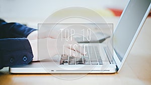 Top 10 Liste, German text for Top 10 List text over young man