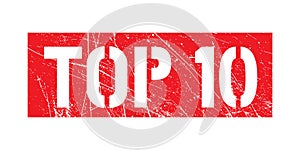 Top 10 red stamp text on white, vector graphic