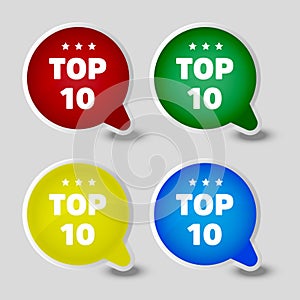 Top 10 sign set. Button Design in Flat Style on white background. Vector illustration.