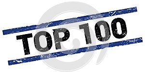 TOP 100 text on black-blue rectangle stamp sign