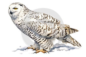 Top 20 Snowy owl action, Watercolor predator animals wildlife.