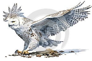 Top 20 Snowy owl action, Watercolor predator animals wildlife.