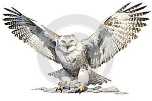 Top 20 Snowy owl action, Watercolor predator animals wildlife.