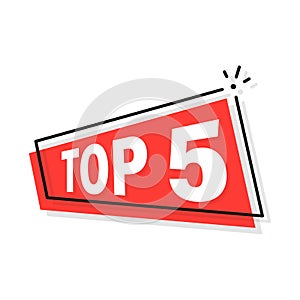 Top 5. Red button. Flat vector illustration on white background.