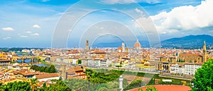 Top aerial panoramic view of Florence city with Duomo Santa Maria del Fiore cathedral