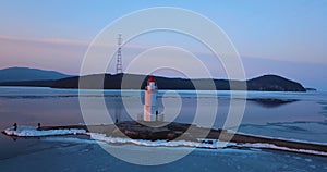 Top aerial panoramic view of Tokarev Lighthouse in Vladivostok
