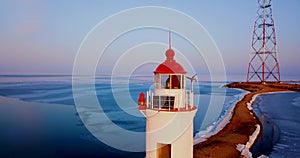 Top aerial panoramic view of Tokarev Lighthouse in Vladivostok